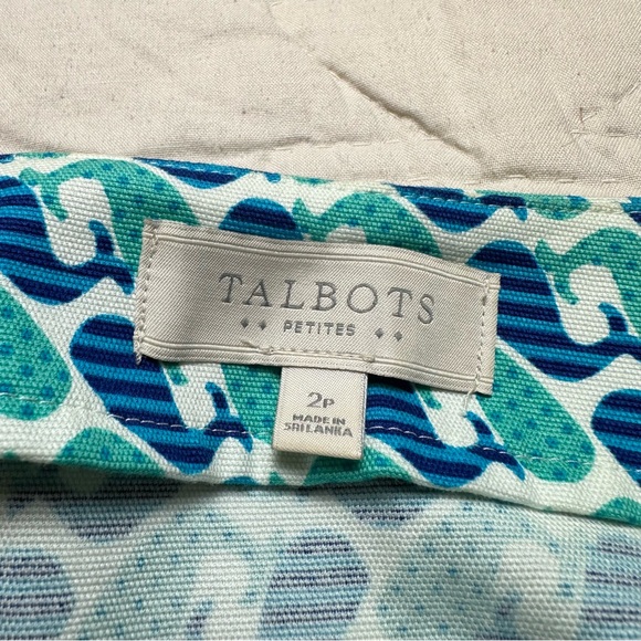 Talbots Nantucket Whale Print Skirt Preppy Coastal A-Line Cotton Stretch Petite - Picture 8 of 9